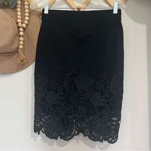 Haute Monde black lace appliqué fitted bodycon sexy midi classic pencil skirt